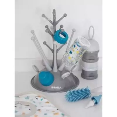 Ensemble repas BEABA: Egoutte biberon arbre + Boite doseuses + Goupillon silicone + Bavoir tropic
