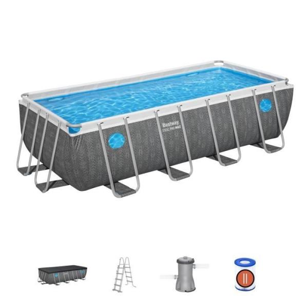 Kit Piscine hors sol tubulaire BESTWAY - Steel Pro - 488 x 244 x 122 cm - Rectangulaire (Filtre a cartouche, échelle, bâche)