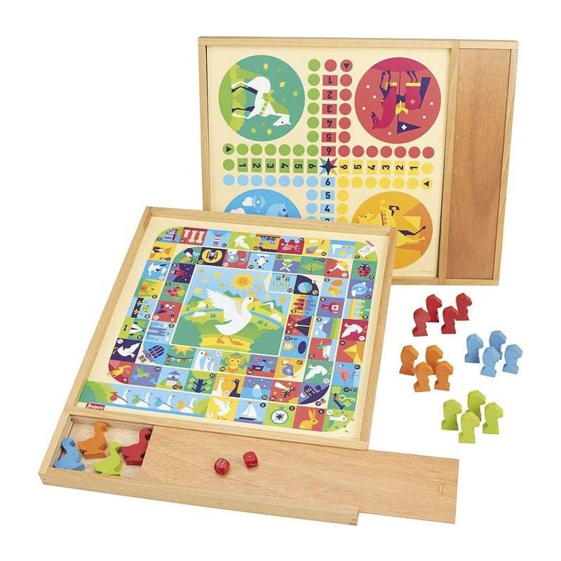 JEUJURA Jeux de l'oie et petits chevaux - Plateau bois 