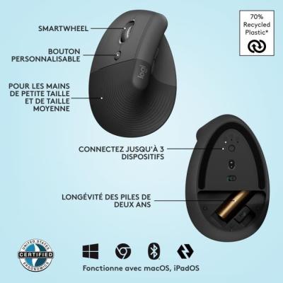 Souris ergonomique Logitech sans fil pour gaucher - Graphite