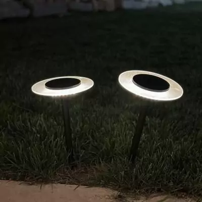Lot de 2 balises solaires à piquer - LUMISKY - UFO - H35 cm - LED blanc chaud Lot de 2 balises solaires à piquer - LUMISKY - UFO - H35 cm - LED blanc chaud