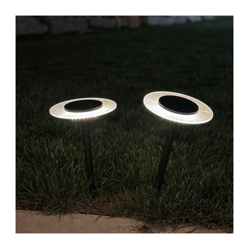 Lot de 2 balises solaires à piquer - LUMISKY - UFO - H35 cm - LED blanc chaud