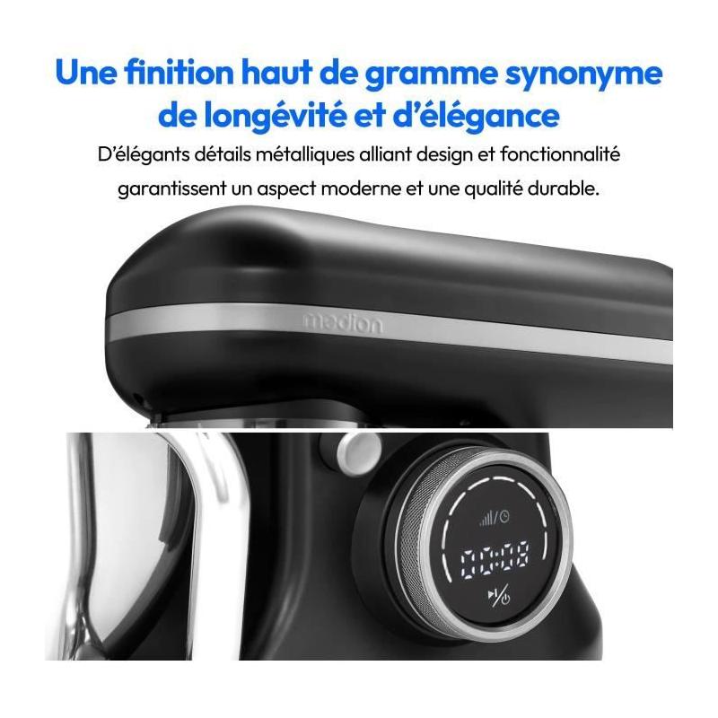 Robot pâtissier MEDION MD18420 1200W 5L Noir - Bol à glace