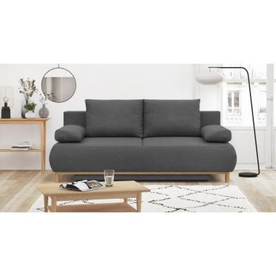 Banquette convertible 3 places MIKA - Gris tendance - Rangement intégré