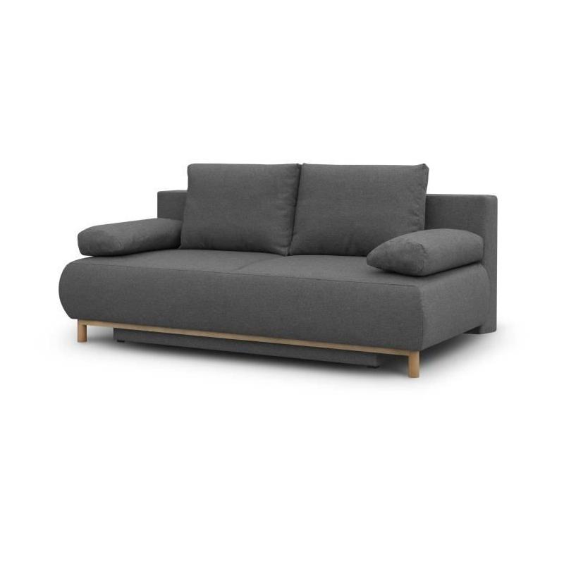 Banquette convertible 3 places MIKA - Gris tendance - Rangement intégré