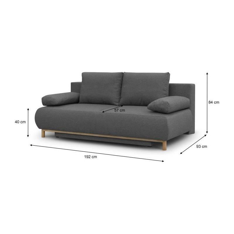 Banquette convertible 3 places MIKA - Gris tendance - Rangement intégré