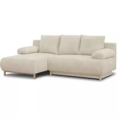 Canapé d'angle gauche convertible MIKA 3 places en velours côtelé beige