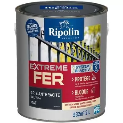 Peinture fer RIPOLIN 395988 Gris anthracite Mat 2 L - Effets décoratifs