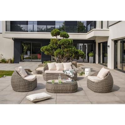 Salon de jardin 5 places en résine tressée - Gris compact