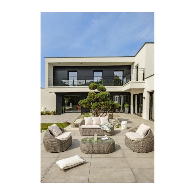 Salon de jardin 5 places en résine tressée - Gris compact