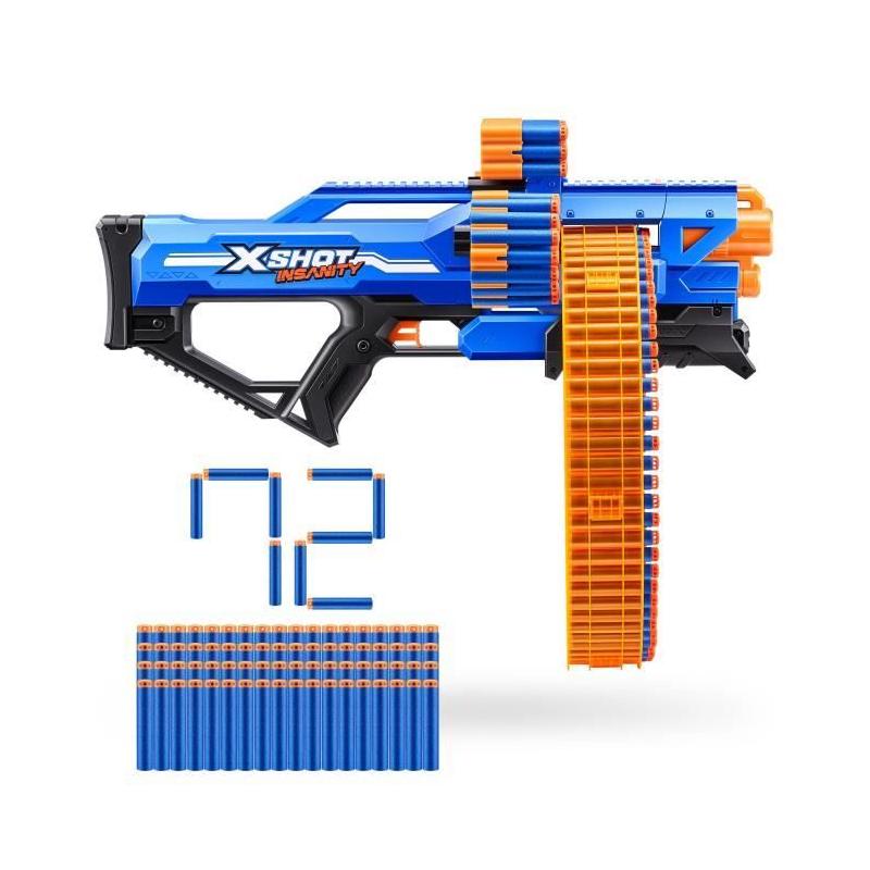 Blaster Rotatif ZURU XSHOT Insanity Mad Mega Barrel - 72 fléchettes, portée 27m