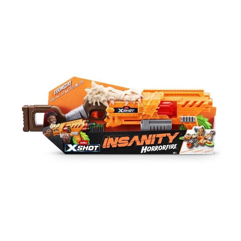 Lanceur de fléchettes ZURU X-SHOT Horrorfire Doomsday - 16 fléchettes - Portée 27m