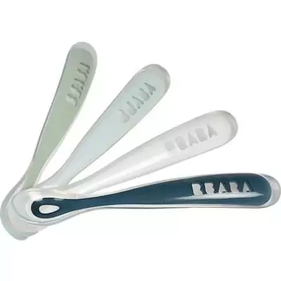 Cuillères en silicone pour bébé BEABA - Lot de 4 - Souples et ergonomiques