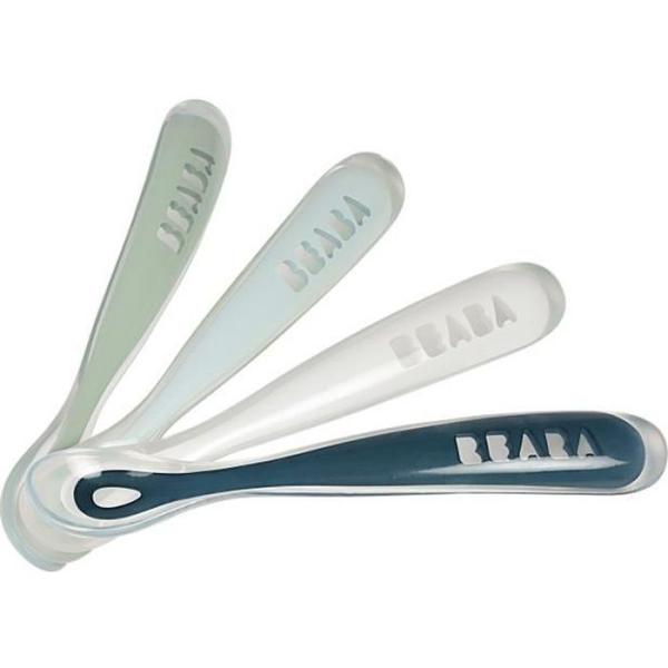 Cuilleres en silicone pour bébé BEABA - Lot de 4 - Souple et ergonomique - Storm