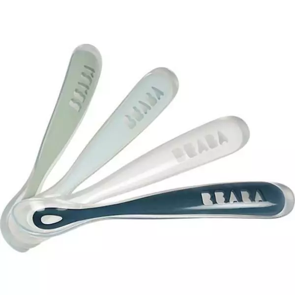 Cuilleres en silicone pour bébé BEABA - Lot de 4 - Souple et ergonomique - Storm