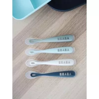 Cuillères en silicone pour bébé BEABA - Lot de 4 - Souples et ergonomiques