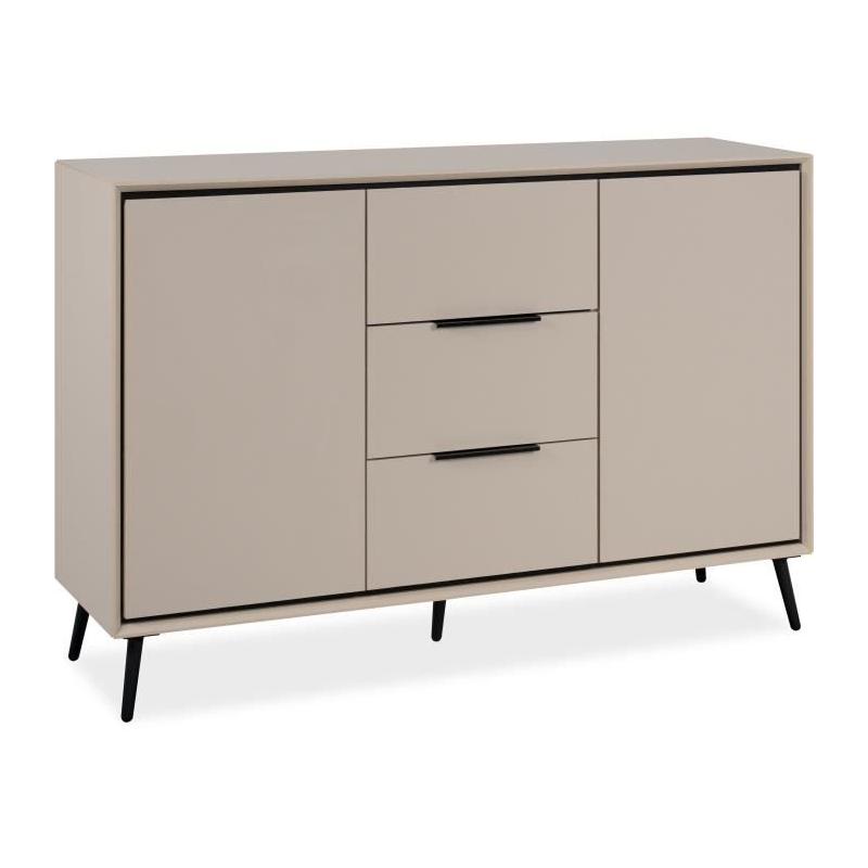 Buffet élégant ARONA 01B - Beige / Noir - 2 portes, 3 tiroirs