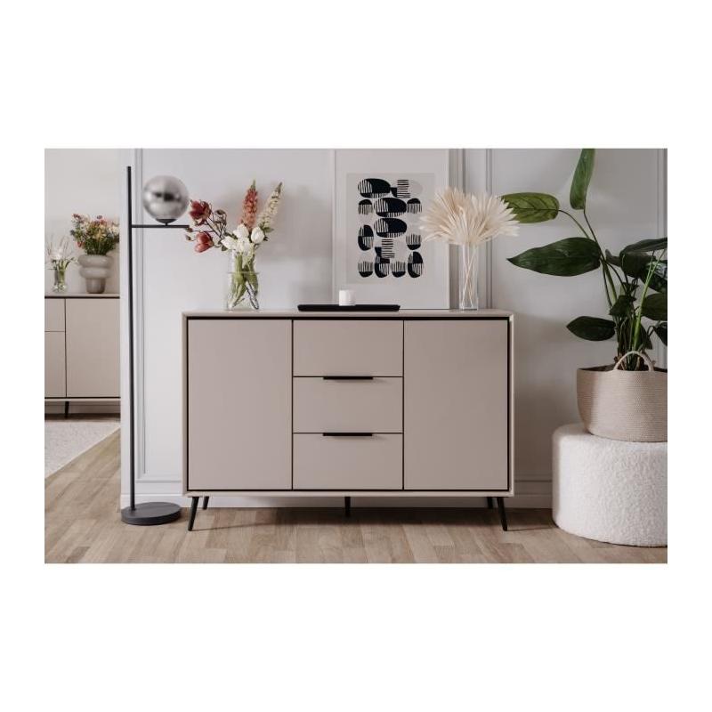 Buffet élégant ARONA 01B - Beige / Noir - 2 portes, 3 tiroirs