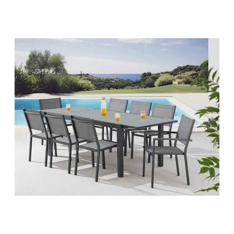 Ensemble repas de jardin extensible 6-8 pers. - Gris