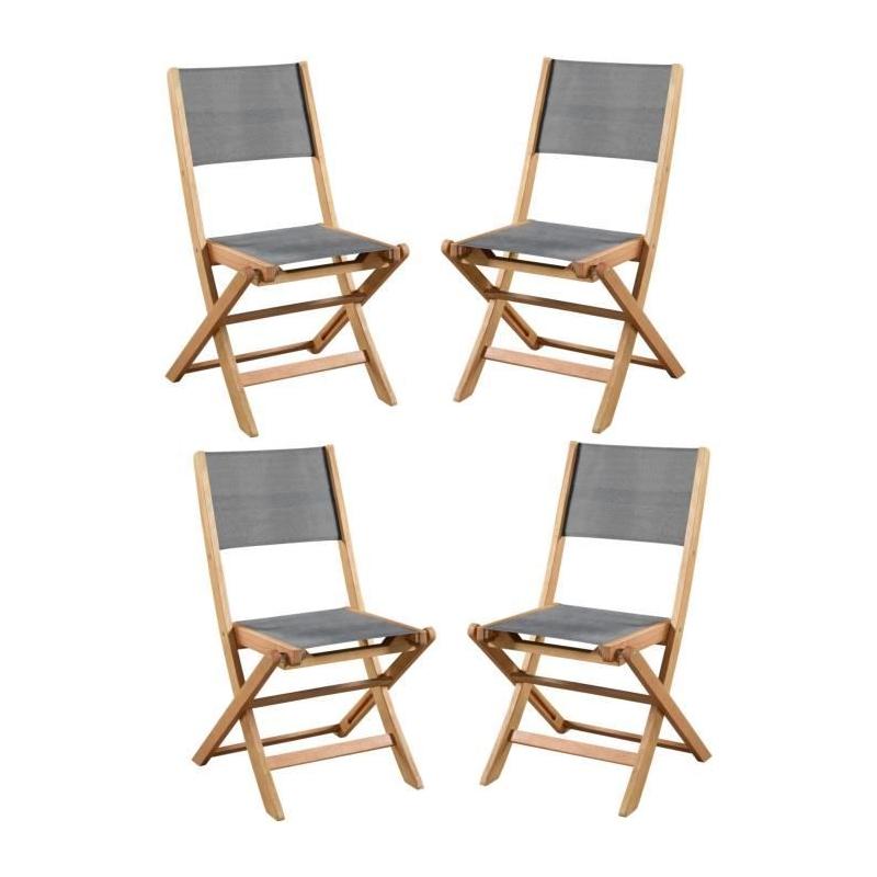 Lot de 4 chaises de jardin en bois d'acacia FSC et assise textilene - Gris