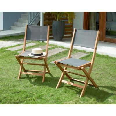 Lot de 4 chaises de jardin en bois d'acacia FSC et assise textilene - Gris