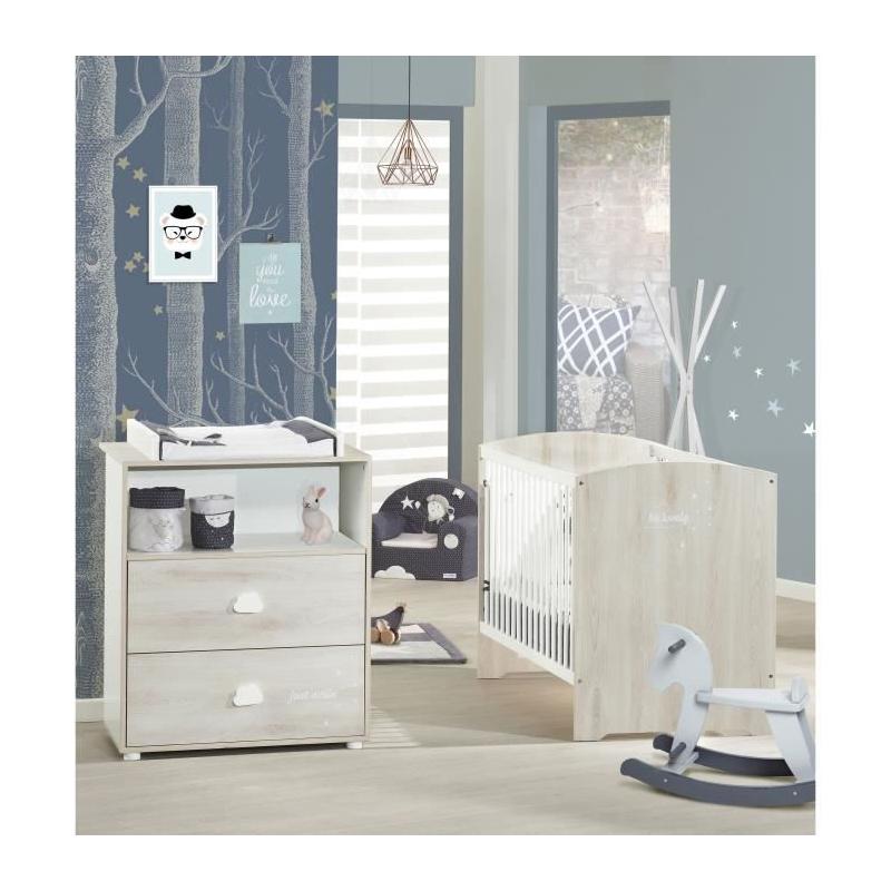 Chambre bébé complète - Lit 120x60 et commode à langer - BABY PRICE - SMILE - Hêtre cendré