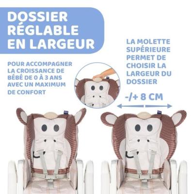 Chicco Chaise Haute Polly 2 Start Monkey - Confortable et pratique