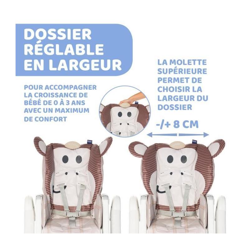 Chicco Chaise Haute Polly 2 Start Monkey - Confortable et pratique