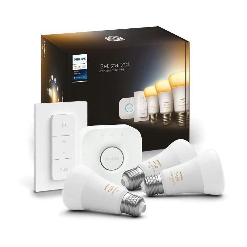 Kit Philips Hue White Ambiance E27 x3 avec télécommande - Ampoule LED connectée