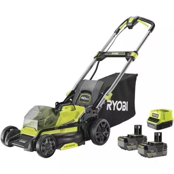 RYOBI - Tondeuse poussée 18V Brushless - Ø coupe 40 cm - ramassage et mulching - 2 batteries 18V 4,0 Ah & chargeur - RY18LMX40