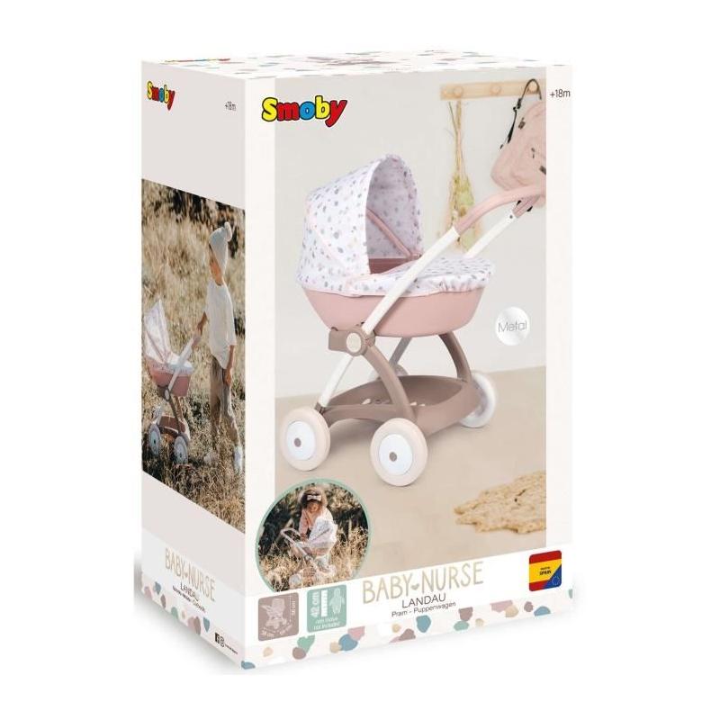 Poussette Landau pour poupée Baby Nurse - Smoby - Rose et blanc