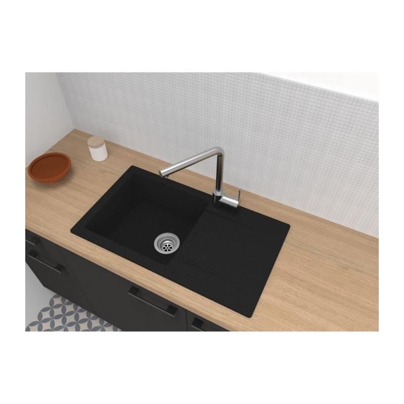 Evier à encastrer STRADOUR EINNA SMC NOIR PAILLETÉ - 1 bac, 78*43,5 cm