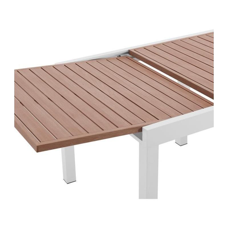 Table de jardin extensible en aluminium aspect bois - 8 personnes