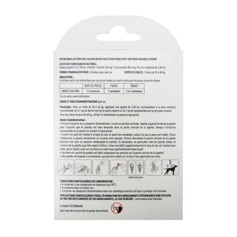 Pipettes Anti-puces et tiques pour Grands Chiens 