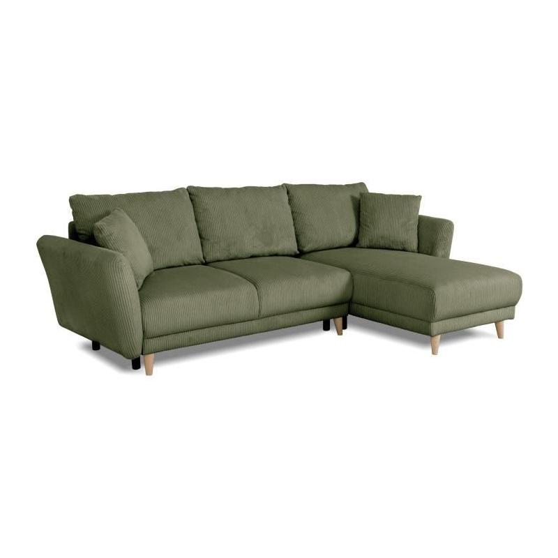 Canapé d'angle convertible réversible CLAUDIUS 3/4 places - Lincoln Kaki - Coffre