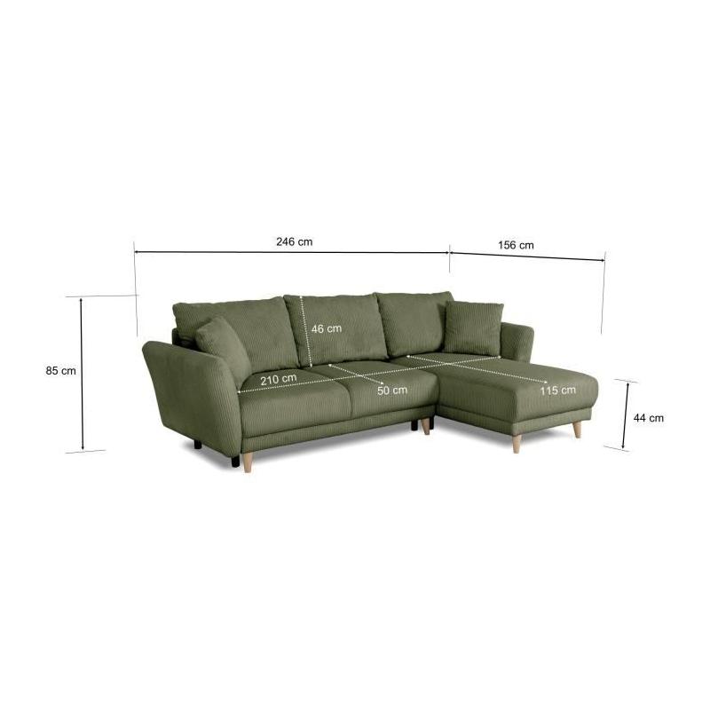 Canapé d'angle convertible réversible CLAUDIUS 3/4 places - Lincoln Kaki - Coffre