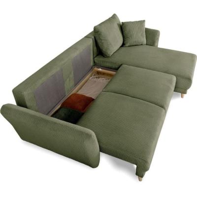 Canapé d'angle convertible réversible CLAUDIUS 3/4 places - Lincoln Kaki - Coffre