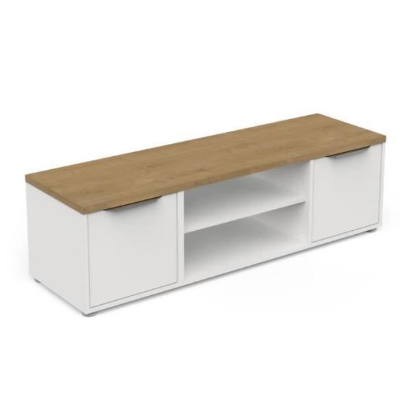 Meuble TV ACCESS - 2 Portes + 1 Niche - Décor chene Hamilton et blanc - L 134,8 x P 39,6 x H 39,1 cm - DEMEYERE