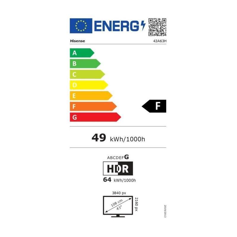 TV LED HISENSE 43A63H 4K UHD - Dolby Vision - HDMI 2.0