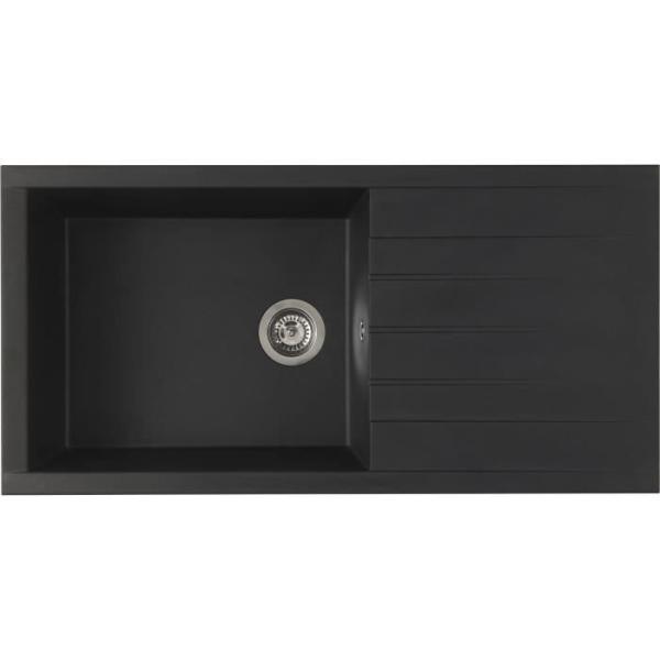 STRADOUR Evier a encastrer CUBE, en SMC NOIR PAILLETE - 06, 1 bac, dim. 100 * 50 cm, vidage manuel