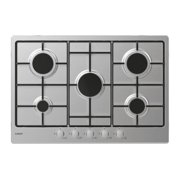 Plaque gaz -CANDY - 5 foyers - L 74,5 x P 51 cm - CHW7X -Acier inoxydable