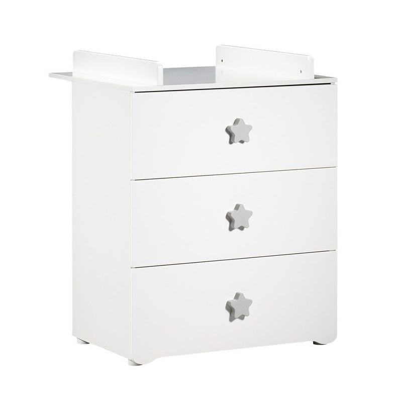 Commode à langer Babyprice Basic - Blanche - 3 tiroirs - Boutons étoiles - Compact