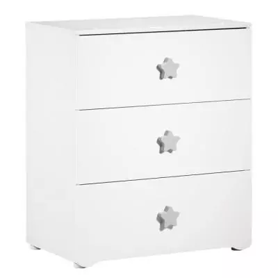Commode à langer Babyprice Basic - Blanche - 3 tiroirs - Boutons étoiles - Compact