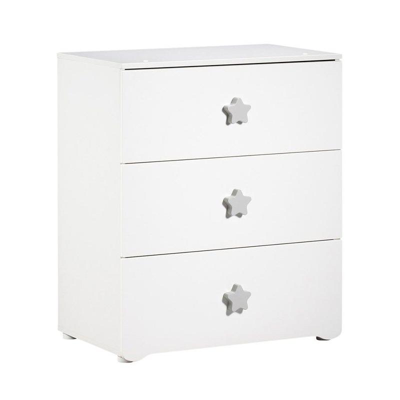 Commode à langer Babyprice Basic - Blanche - 3 tiroirs - Boutons étoiles - Compact