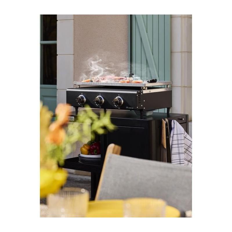 Plancha a gaz CUENCA 3 feux avec housse - Noir - 65 X 50 X 23 cm