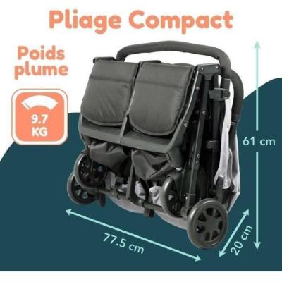 Poussette Double Compacte pour Jumeaux - Bambisol DS209 GRIS NOIR