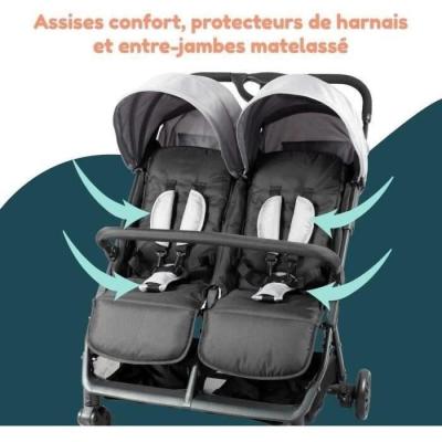 Poussette Double Compacte pour Jumeaux - Bambisol DS209 GRIS NOIR