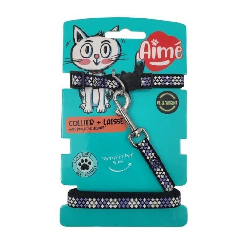 Ensemble collier et laisse réfléchissant violet pour chat - AIMÉ