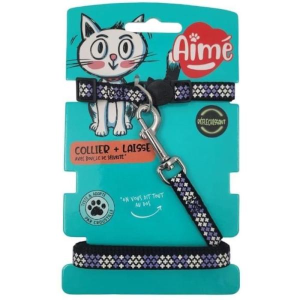 Kit collier & Laisse - AIMÉ - Reflechissant Violet pour Chat