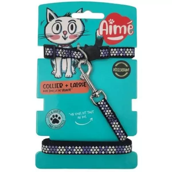 Kit collier & Laisse - AIMÉ - Reflechissant Violet pour Chat